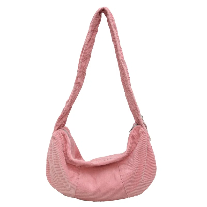 行途 韩版小众云朵包手提包复古风百搭 条绒 单肩斜挎托特包  女款 黑色/白色/卡其色/绿色/粉色