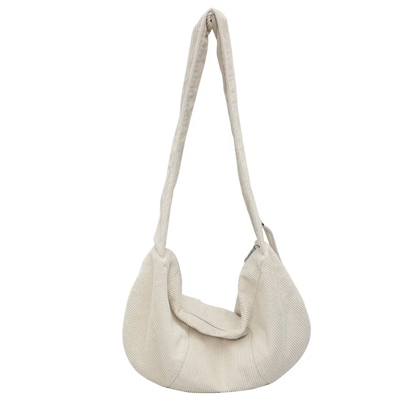 行途 韩版小众云朵包手提包复古风百搭 条绒 单肩斜挎托特包  女款 黑色/白色/卡其色/绿色/粉色