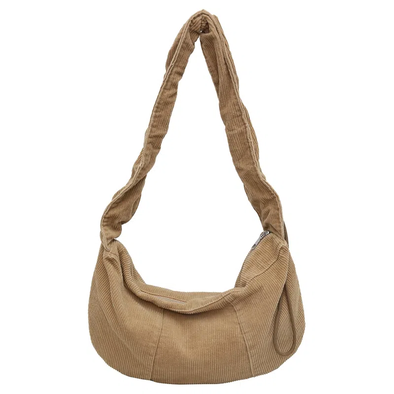 行途 韩版小众云朵包手提包复古风百搭 条绒 单肩斜挎托特包  女款 黑色/白色/卡其色/绿色/粉色