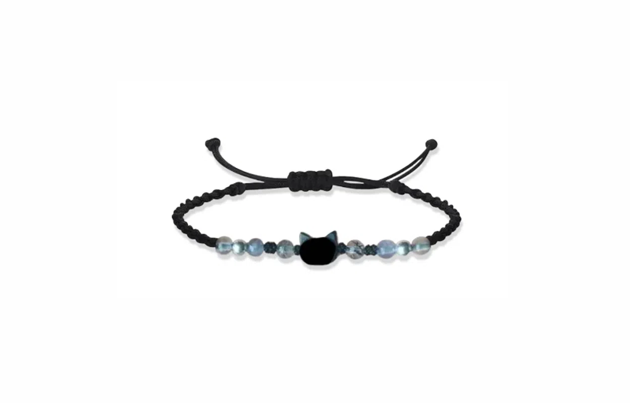 牧言 国潮复古新中式简约小众设计高级感 立体极光猫头编织绳手饰 合金 幻彩猫咪手链 男女同款情侣款