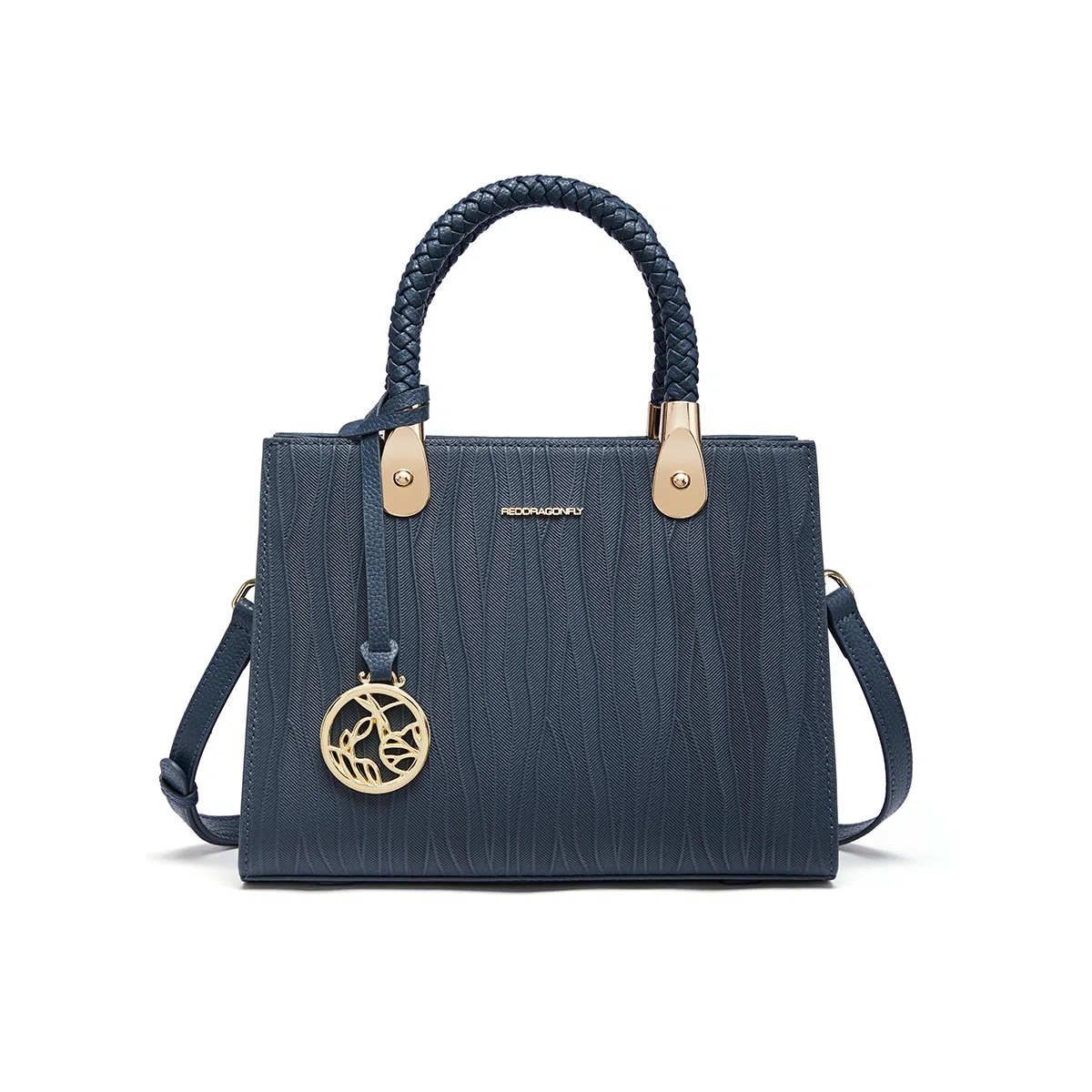 红蜻蜓 高级感气质通勤百搭款 牛皮 手提包斜挎包 女款 蓝色/黑色