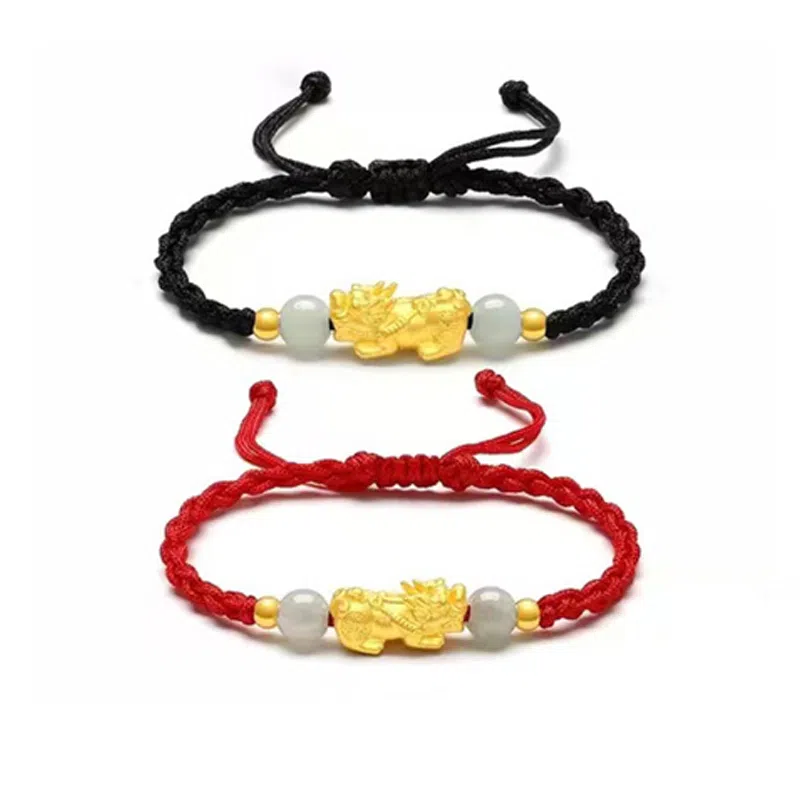 六桂福珠宝 招财转运貔貅吞金兽情侣手链男女款一对 黄金 手链 男女同款情侣款