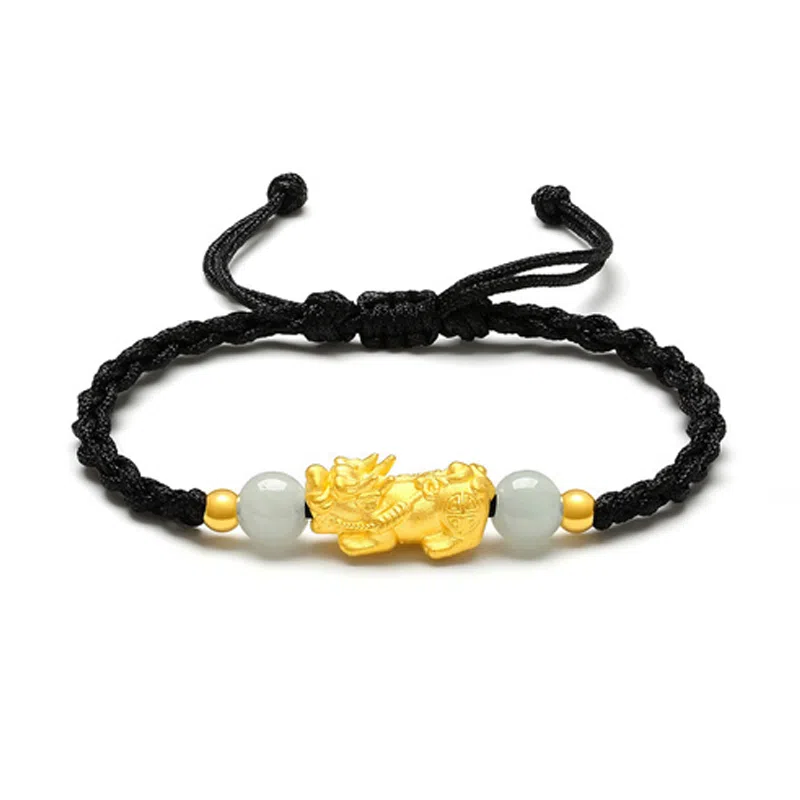 六桂福珠宝 招财转运貔貅吞金兽情侣手链男女款一对 黄金 手链 男女同款情侣款