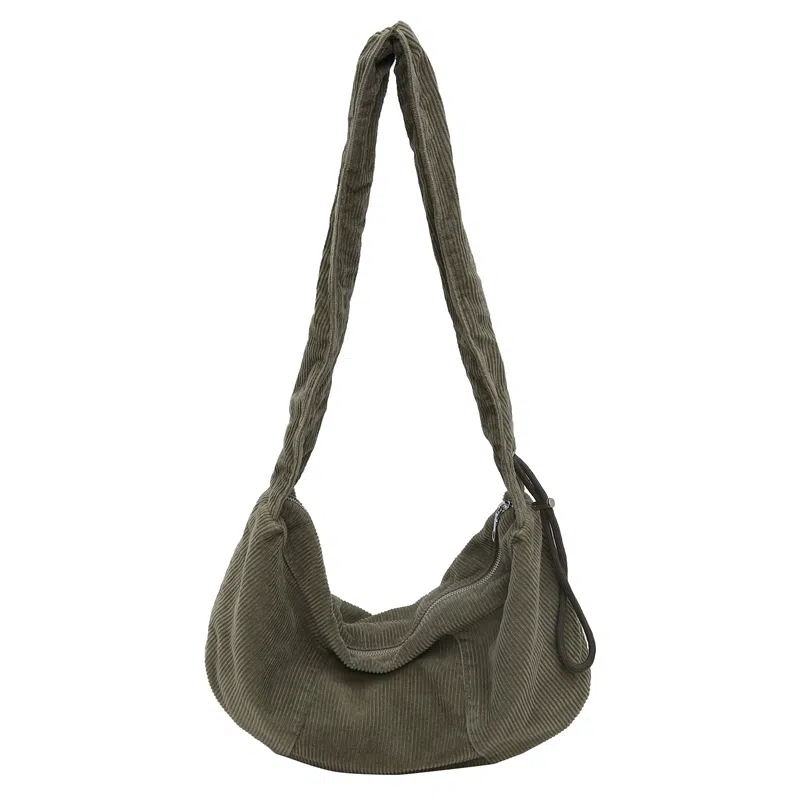 行途 韩版小众云朵包手提包复古风百搭 条绒 单肩斜挎托特包  女款 黑色/白色/卡其色/绿色/粉色