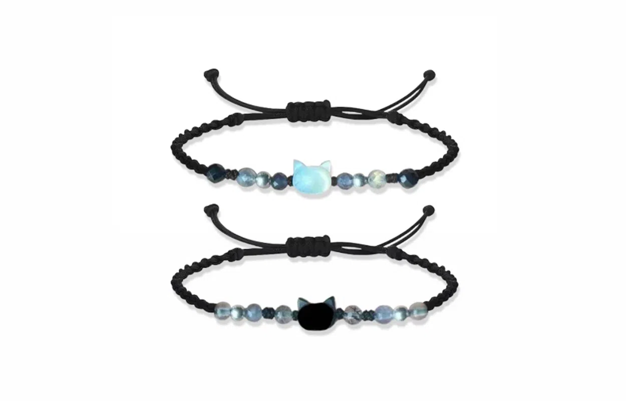 牧言 国潮复古新中式简约小众设计高级感 立体极光猫头编织绳手饰 合金 幻彩猫咪手链 男女同款情侣款