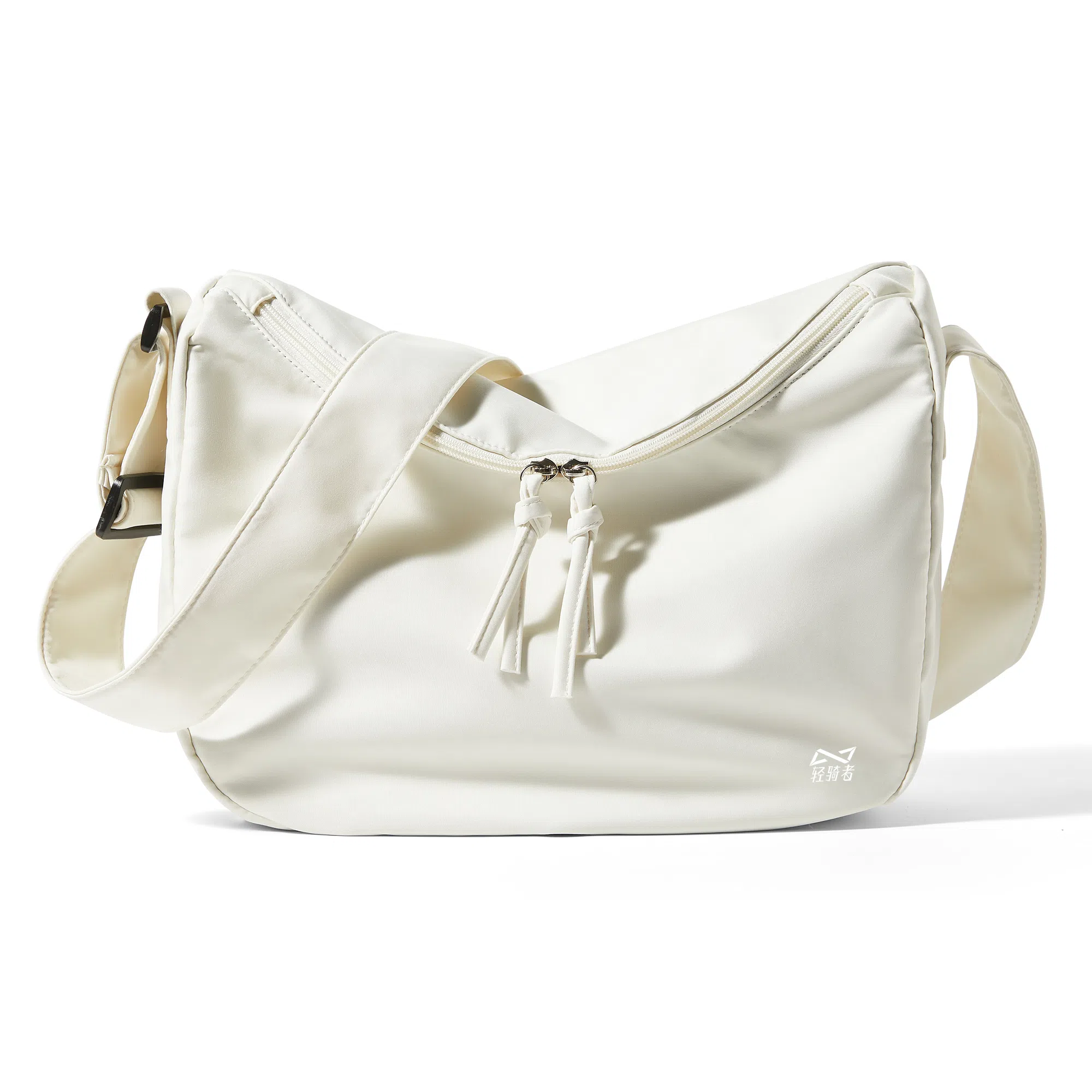 轻骑者 潮流大容量斜挎包女百搭初高中大学生党上课书包男款运动旅行休闲通勤轻便 织物 单肩包 男女同款情侣款 黑色/米白/酒红