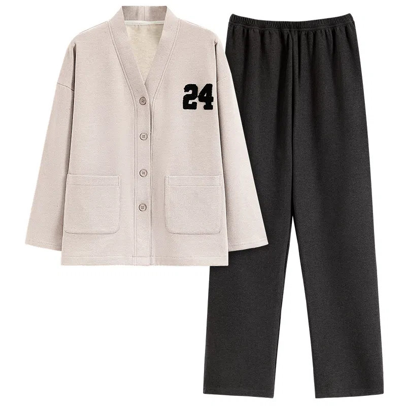 莫代尔 厚款细腻软糯舒适耐磨亲肤开衫长袖不勒腹长裤可居家休闲可外穿睡衣套装 女款 杏色