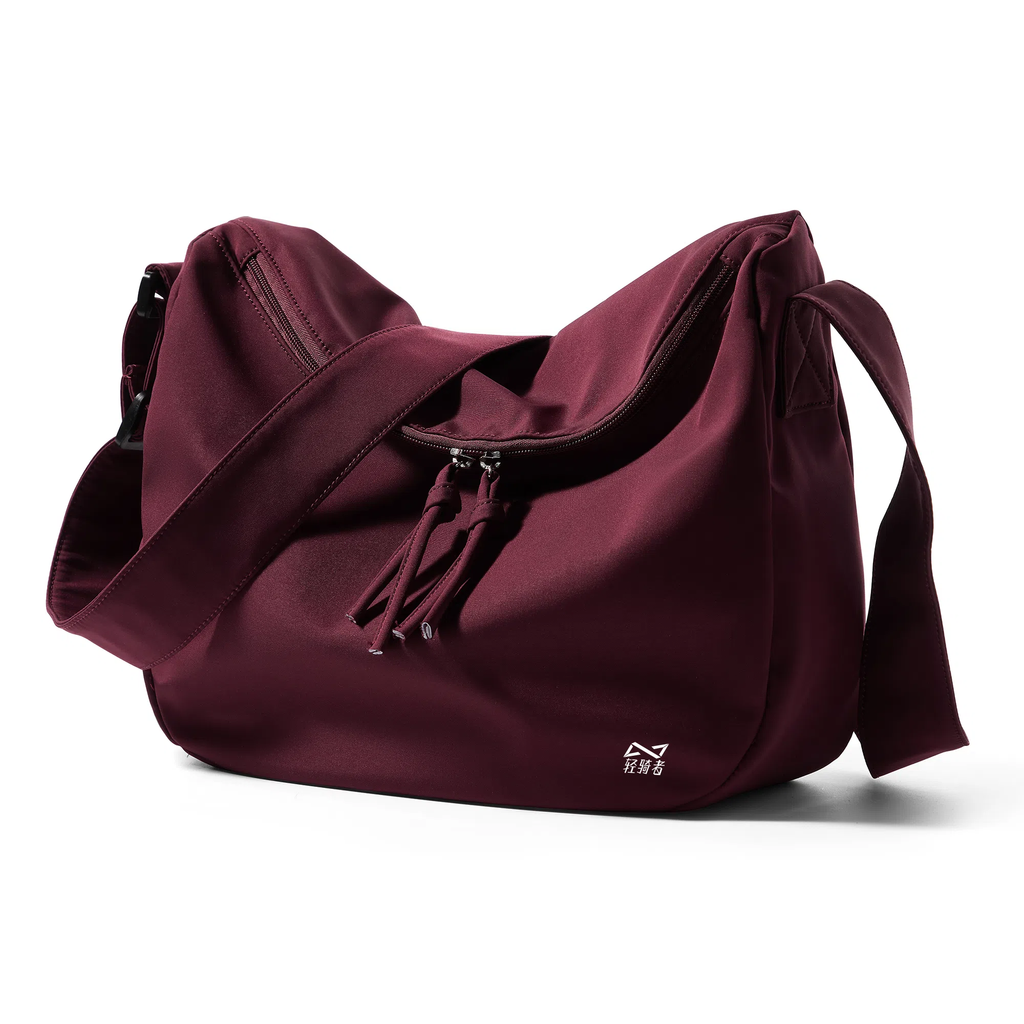 轻骑者 潮流大容量斜挎包女百搭初高中大学生党上课书包男款运动旅行休闲通勤轻便 织物 单肩包 男女同款情侣款 黑色/米白/酒红