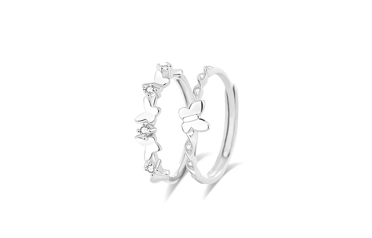 牧言 冷淡风气质甜美简约小众设计高级感 光面交织莫比乌斯素圈蝴蝶对戒可调节指环 合金 蝶恋戒指 男女同款情侣款