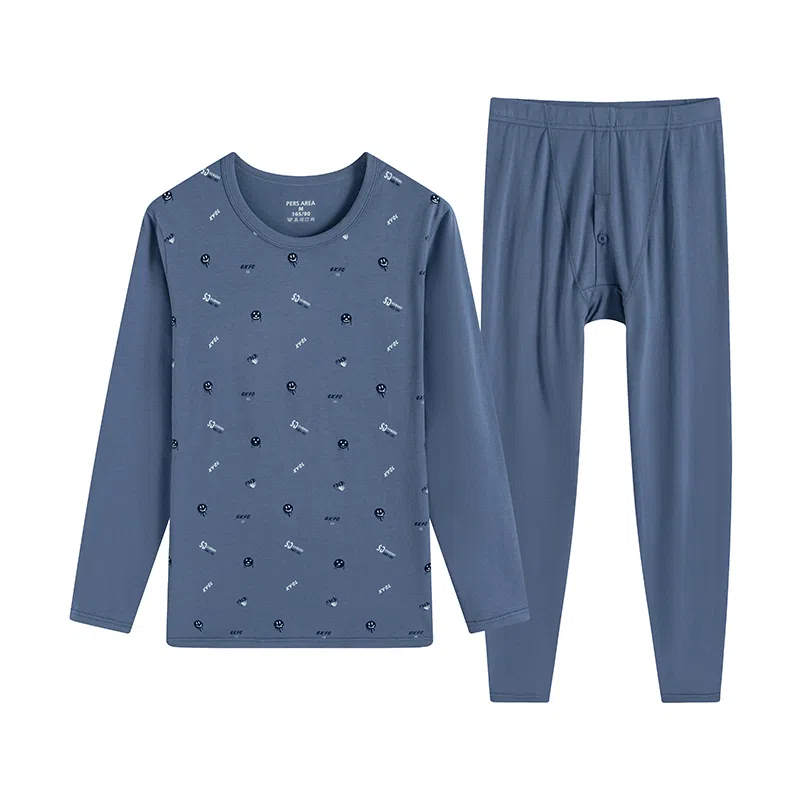 贴身领域 青少年青年纯棉圆领秋衣秋裤可外穿柔软亲肤舒适长袖长裤棉毛衫保暖内衣套装 男款