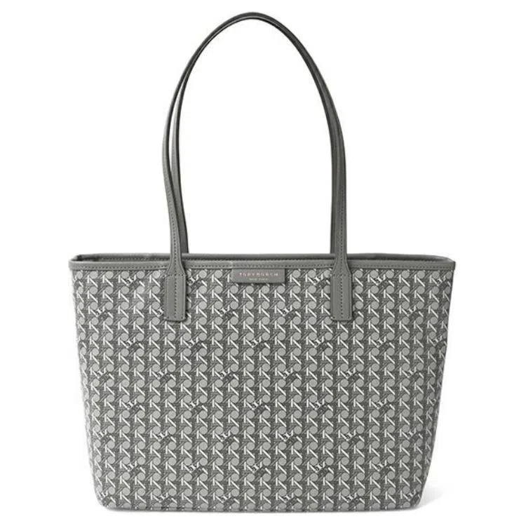 Tory Burch Printed Canvas Tote Small Gray Black