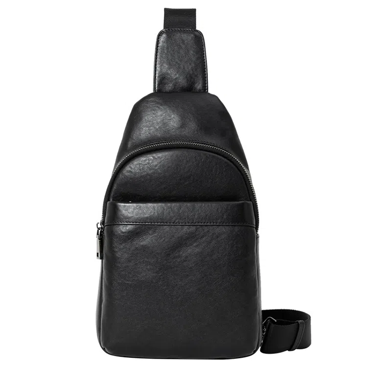 DOSRFINI Black Leather Chest Bag