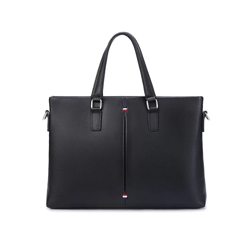 老人头 经典高级感商务纯色大容量真皮 头层牛皮 公文包手提包电脑包 男款 黑色