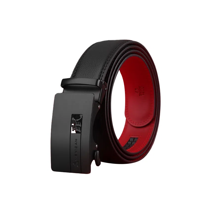稻草人 自动扣腰带青年百搭时尚简约休闲十二生肖红色 皮带 男款