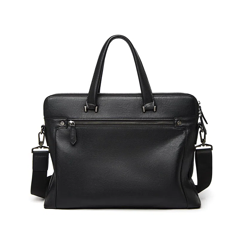 老人头 休闲简约日常上班商务通勤时尚百搭 牛皮革 公文包 男款 黑色