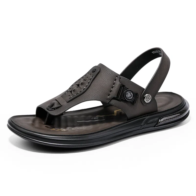 圣大骑士 头层牛皮 优雅百搭 沙滩凉鞋 男款 灰色