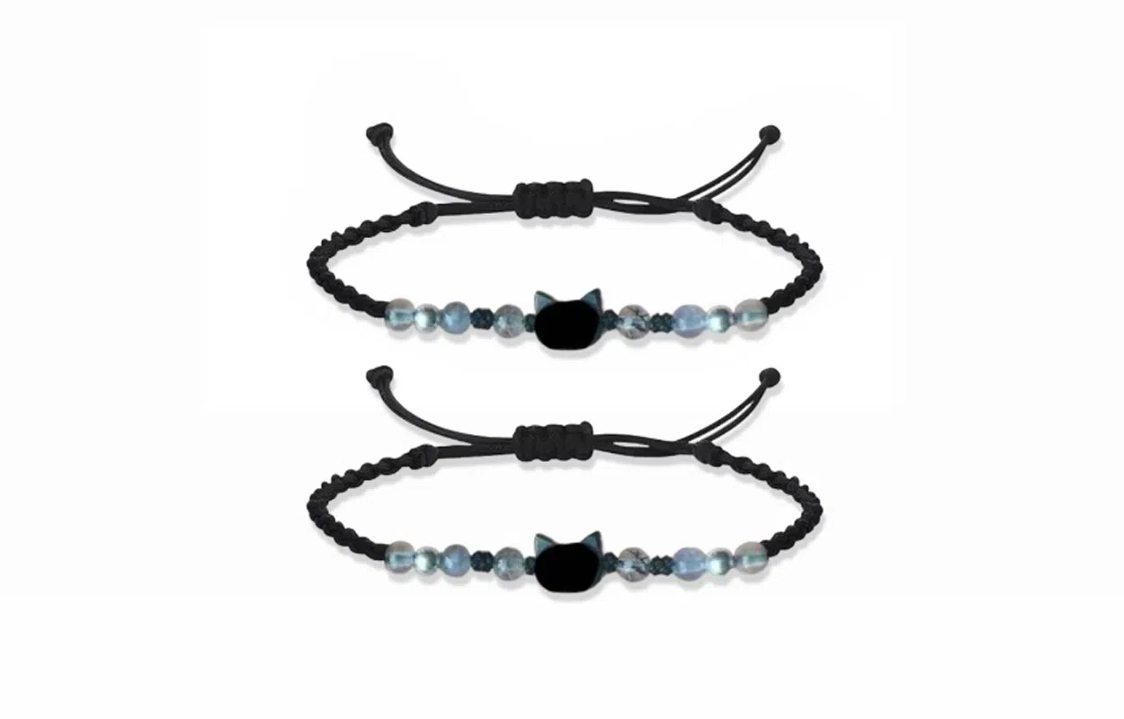 牧言 国潮复古新中式简约小众设计高级感 立体极光猫头编织绳手饰 合金 幻彩猫咪手链 男女同款情侣款