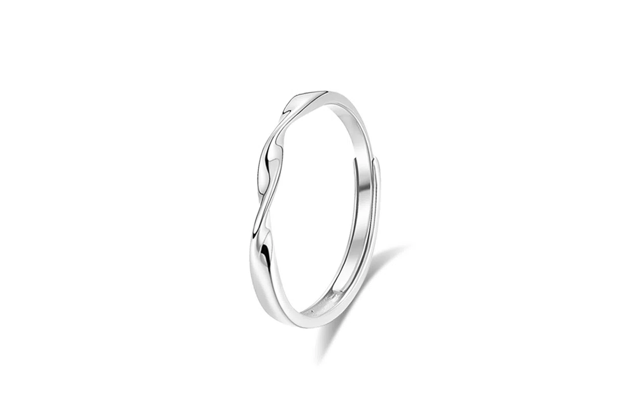 牧言 冷淡风气质简约小众设计高级感 立体莫比乌斯交织线条素圈对戒可调节指环 合金 无尽的爱戒指 女款