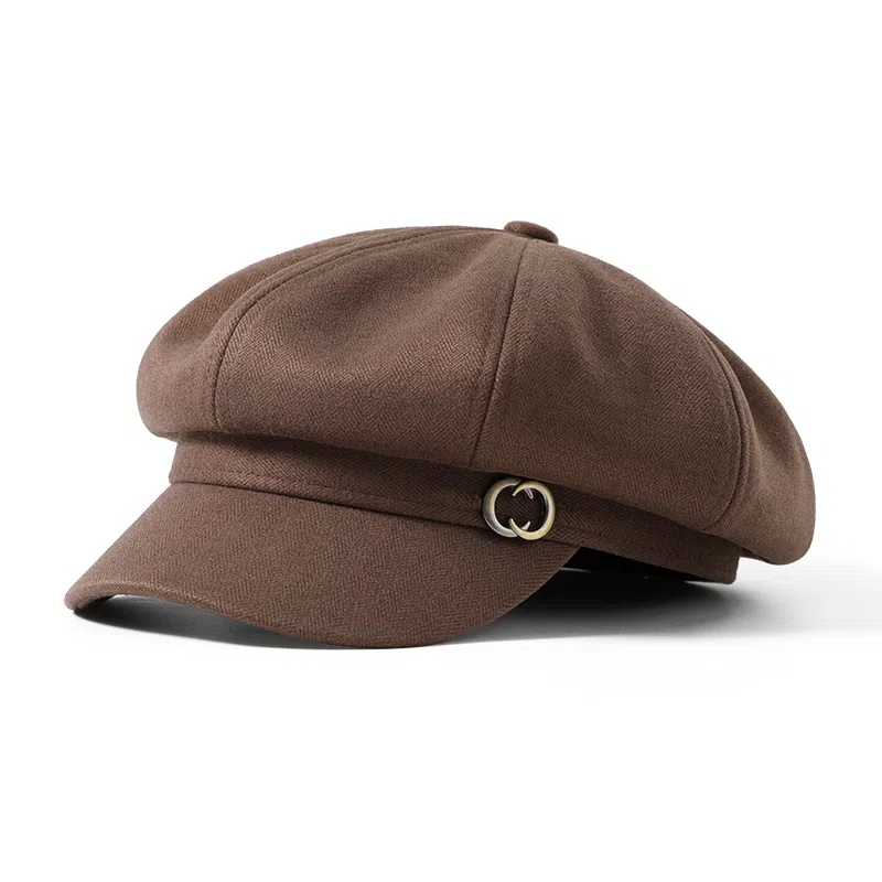 俞兆林 美拉德棕色复古八角帽子 韩系大头围显脸小报童帽简约透气画家轻薄款 聚酯纤维 贝雷帽 女款