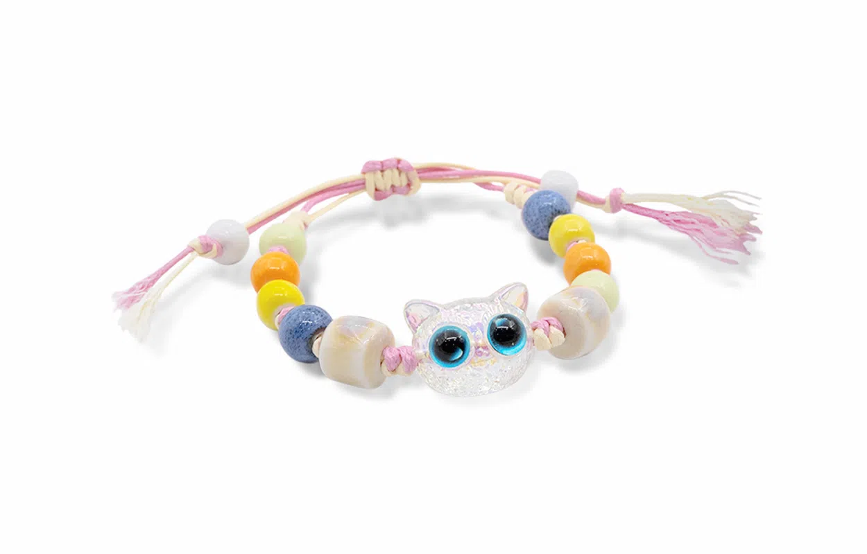 牧言 国潮复古新中式简约小众设计高级感 立体极光猫头编织绳手饰 合金 幻彩猫咪手链 男女同款情侣款