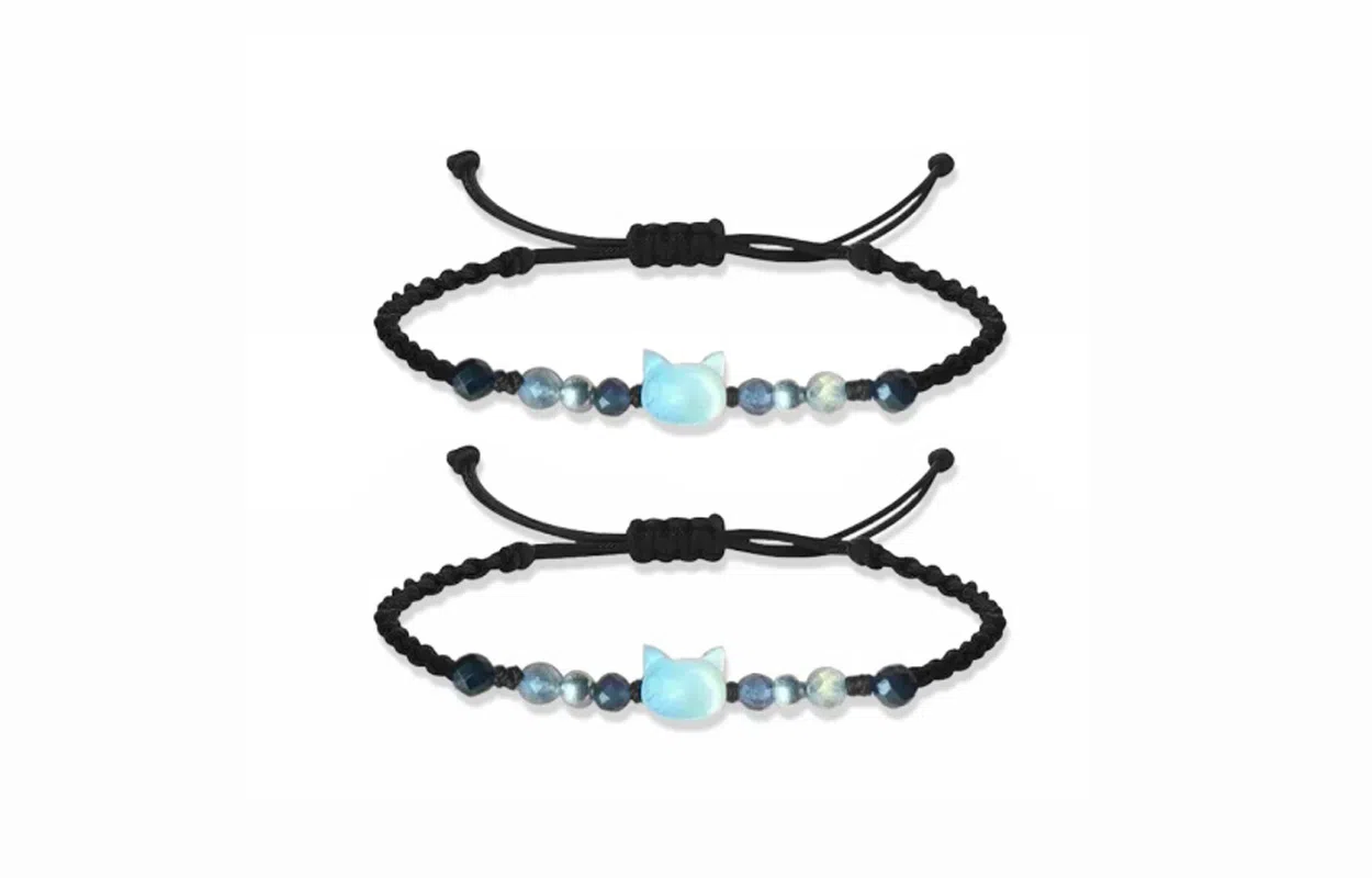 牧言 国潮复古新中式简约小众设计高级感 立体极光猫头编织绳手饰 合金 幻彩猫咪手链 男女同款情侣款