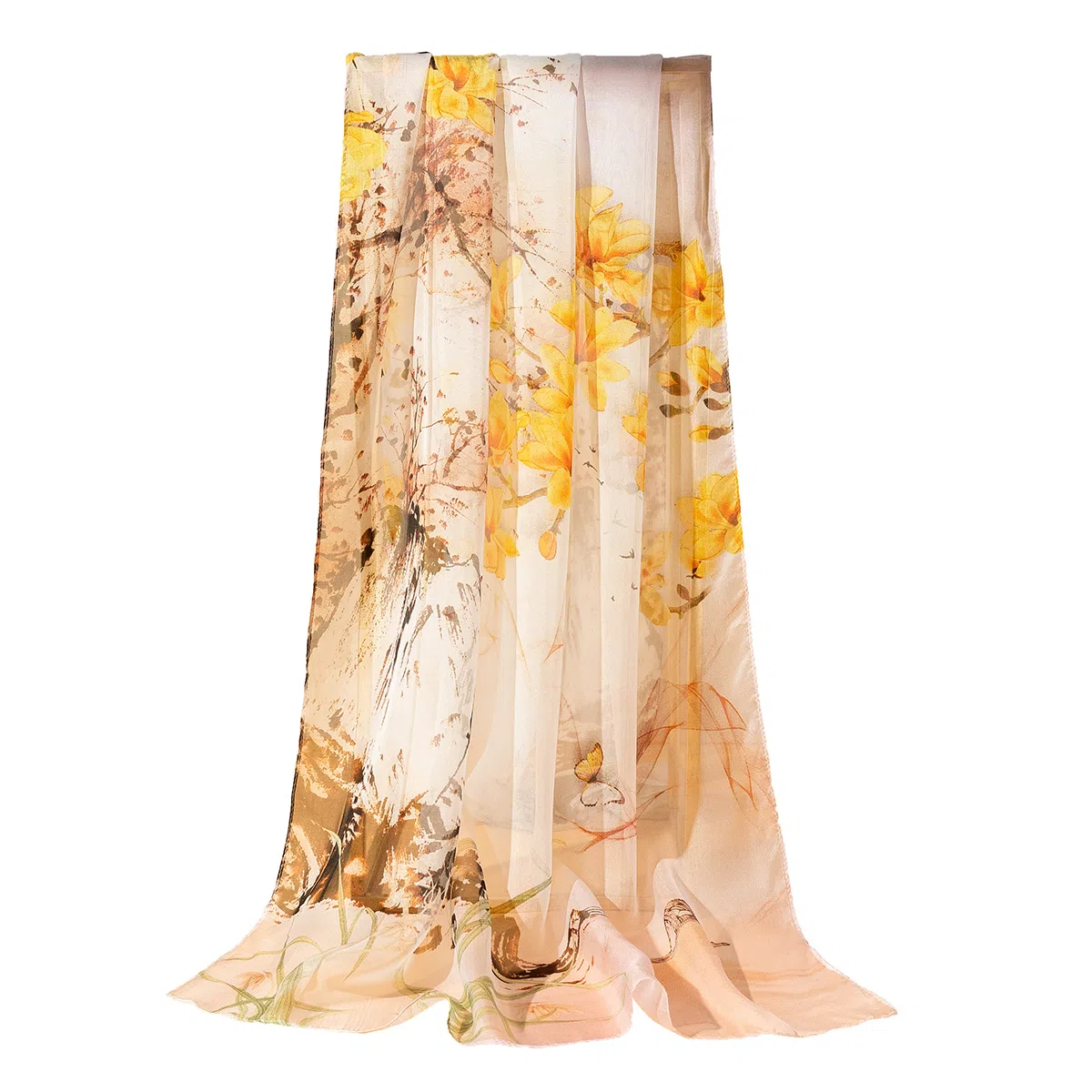 上海故事 春花秋月喷绘真丝长巾 桑蚕丝 丝巾 女款