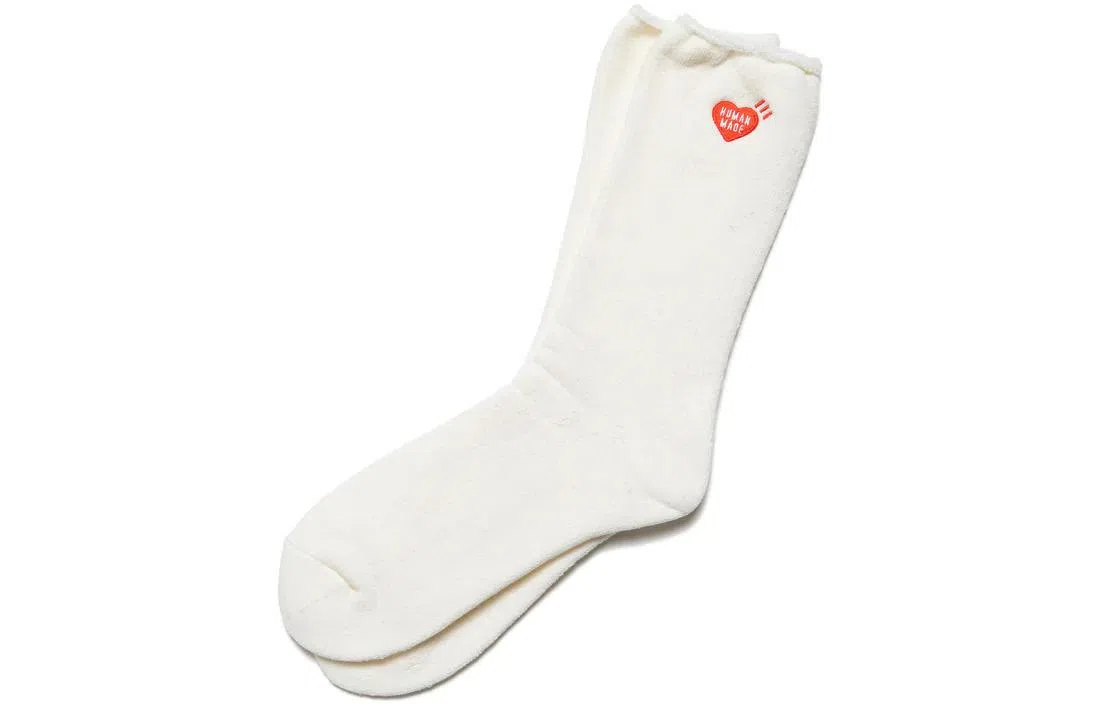 HUMAN MADE FW22 Solid Heart Embroidered Socks White