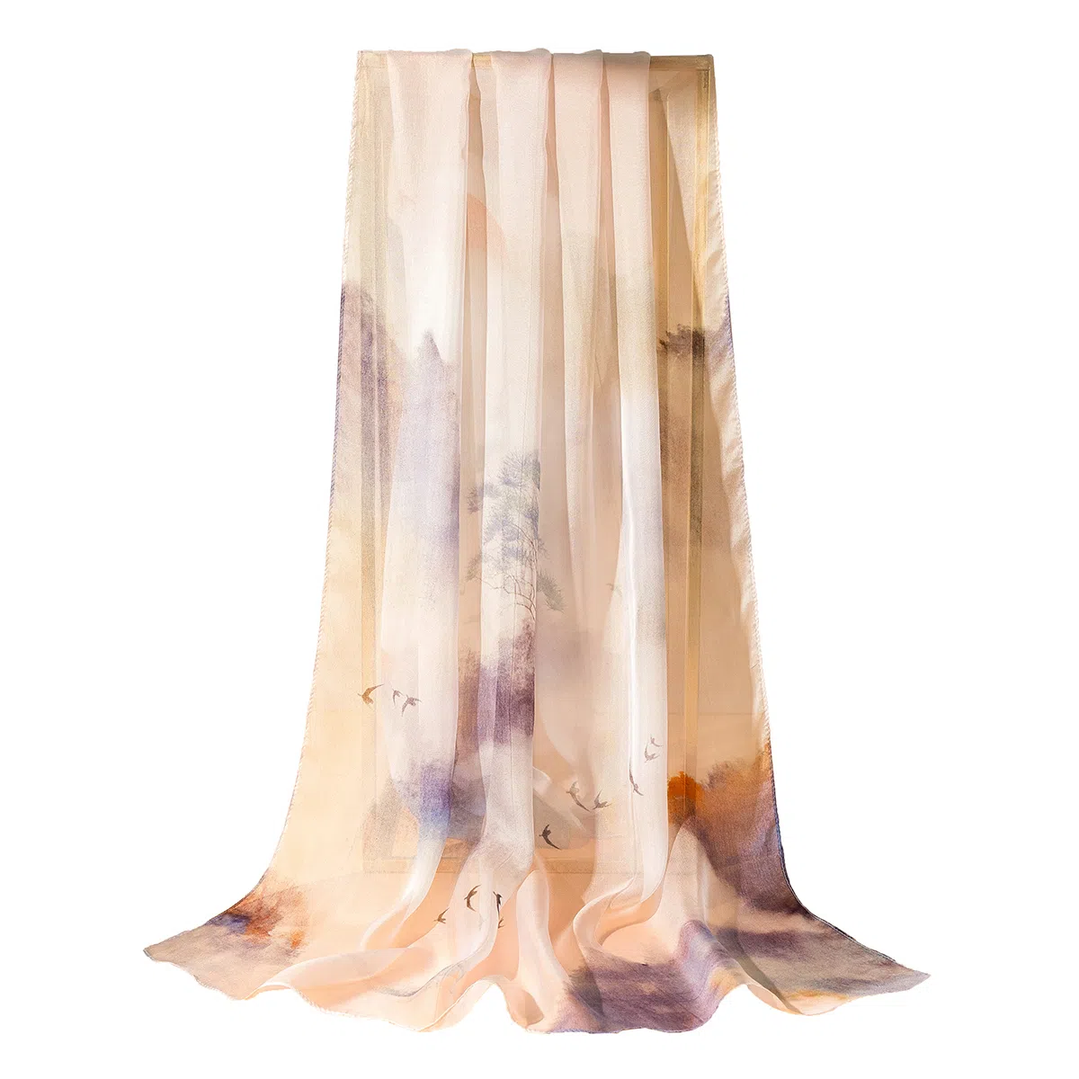 上海故事 春花秋月喷绘真丝长巾 桑蚕丝 丝巾 女款