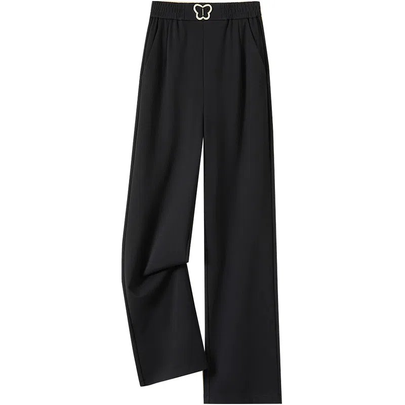 她池 简约宽松纯色休闲裤 女款 黑色