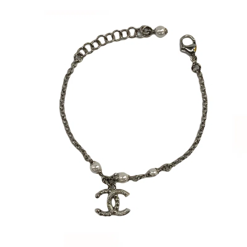 CHANEL Logo Pendant Bracelet Silver