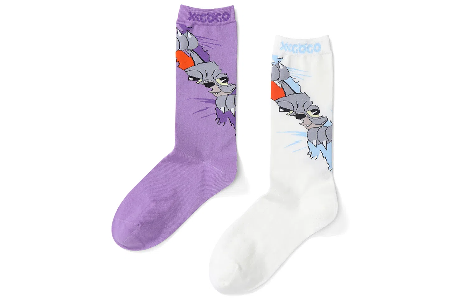 XXGOGO Cartoon Cat High Socks Purple/White