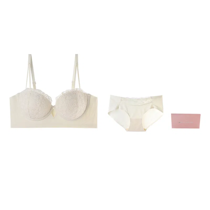 内在密码 小胸聚拢不空杯无痕无钢圈薄款性感蕾丝纯欲文胸套装 礼盒装