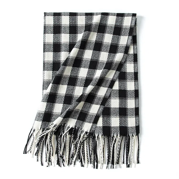 浪莎 韩版甜美保暖 百搭经典格子学院风加厚保暖 绒线围巾 男女同款情侣款 礼盒装