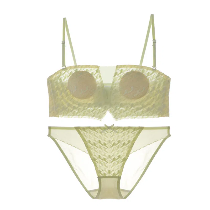 内在密码 超薄无肩带内衣大胸显小防滑隐形美背抹胸聚拢文胸套装