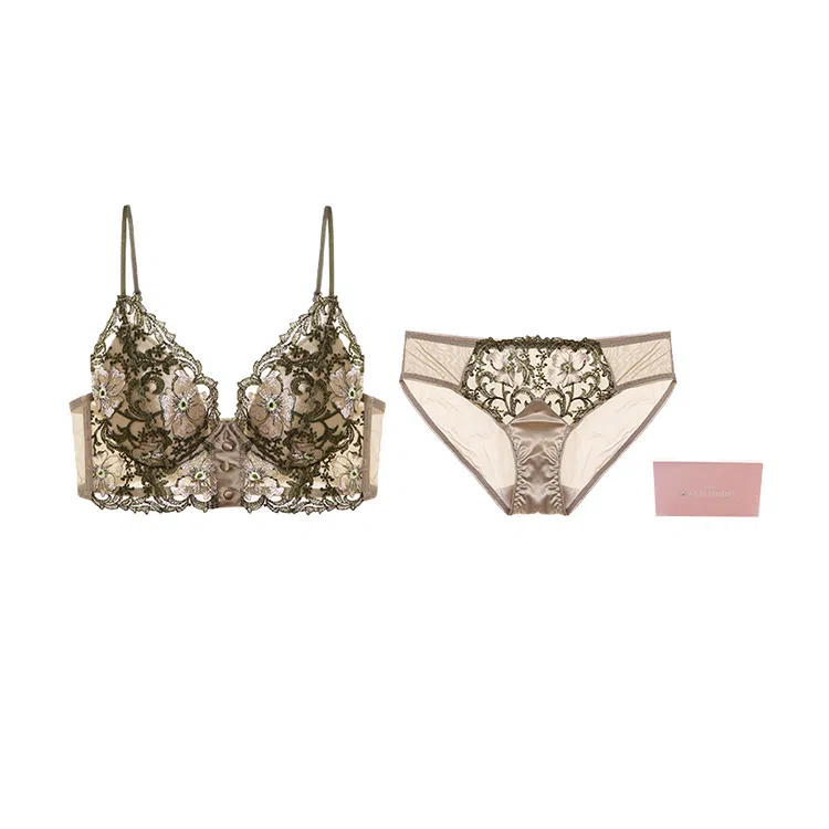 内在密码 三角杯系列 法式蕾丝小胸微聚拢大胸内衣裤套装 礼盒装