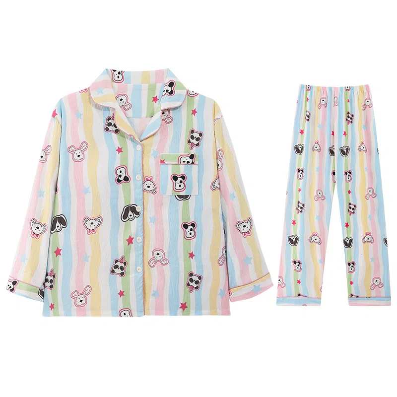 兰缪 甜美带胸垫一体休闲长袖长裤可外穿家居服睡衣套装 女款 图色