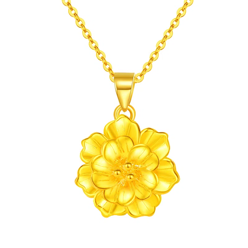 克拉太太 花开富贵 牵丝牡丹花 温柔气质轻奢精致高级优雅 足金 一口价 黄金吊坠 女款 礼盒款