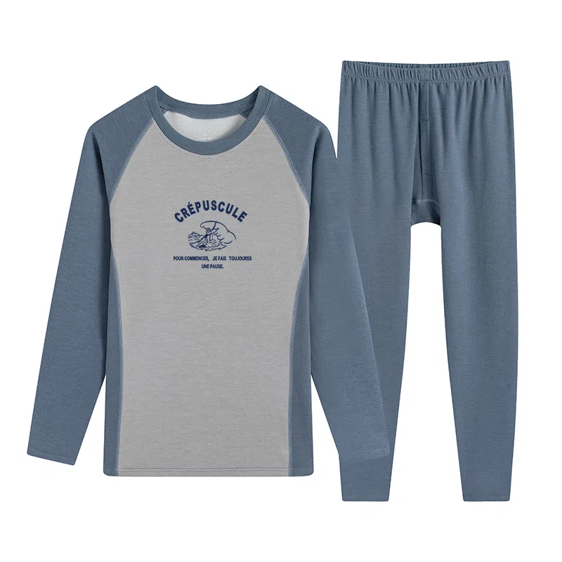 贴身领域 青少年德绒初中高中学生秋衣秋裤棉毛衫内衣保暖套装 男款