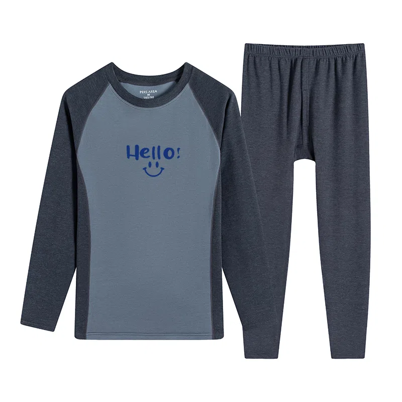 贴身领域 青少年德绒初中高中学生秋衣秋裤棉毛衫内衣保暖套装 男款