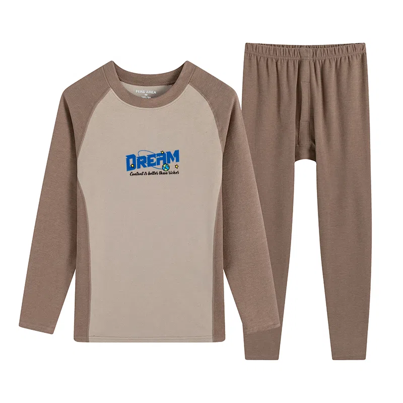 贴身领域 青少年德绒初中高中学生秋衣秋裤棉毛衫内衣保暖套装 男款