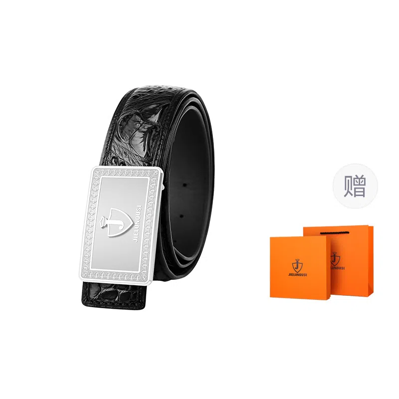 杰伦欧斯 无拼接配不锈钢扣内穿鳄鱼皮 皮带 男款