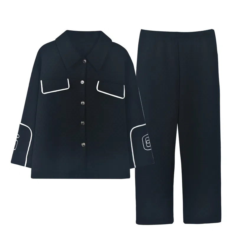 莫代尔 加厚柔软保暖细腻舒适蓄热套头长袖长裤可居家休闲可外穿睡衣套装 女款 黑色