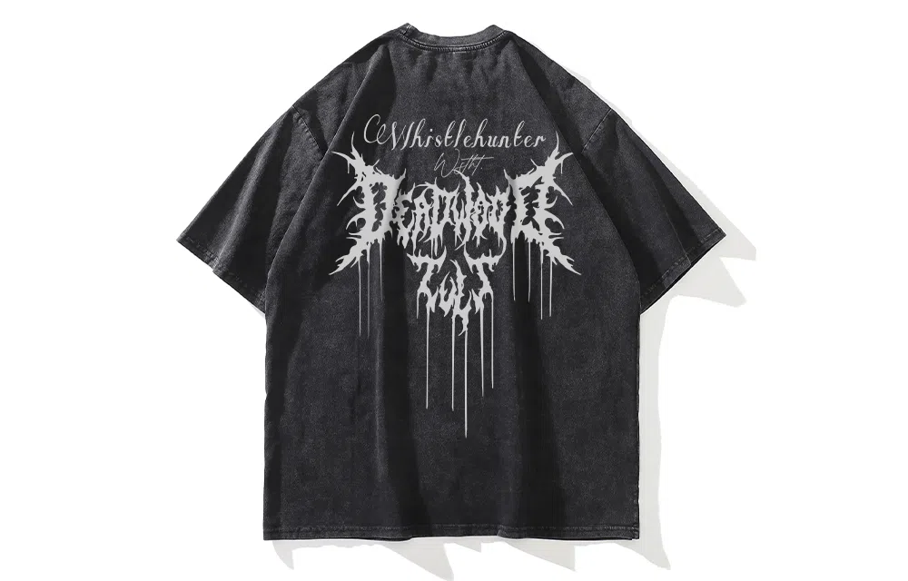 WHISTLEHUNTER Gothic Loose Washed T-Shirt Black