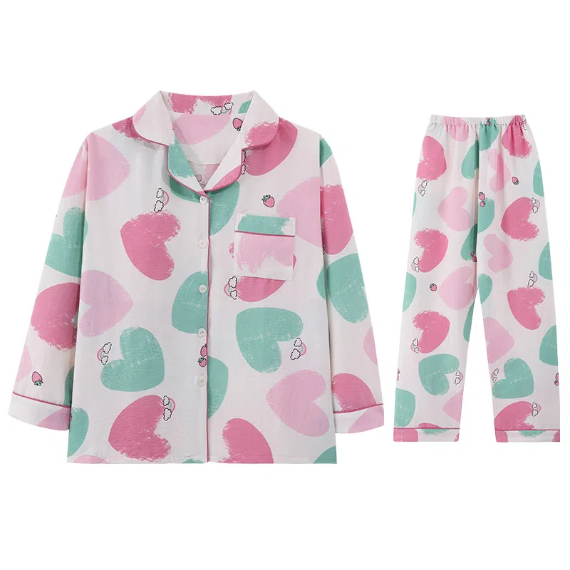 兰缪 甜美带胸垫一体休闲长袖长裤可外穿家居服睡衣套装 女款 图色