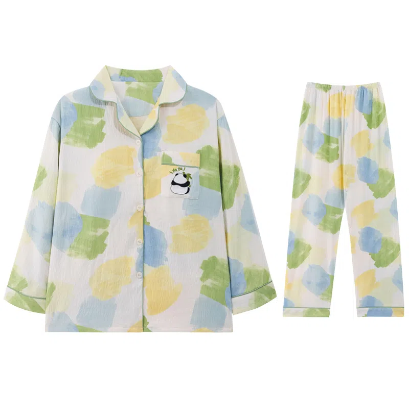 兰缪 甜美带胸垫一体休闲长袖长裤可外穿家居服睡衣套装 女款 图色