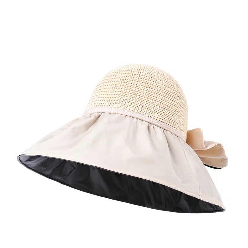 稻草人 遮阳防晒紫外线遮脸黑胶夏季大帽檐 聚酯纤维 渔夫帽 男女同款情侣款