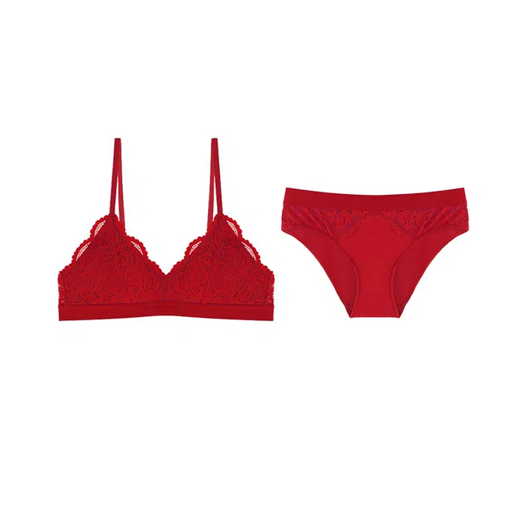 内在密码 纯色三角杯聚拢文胸内裤套装 女款