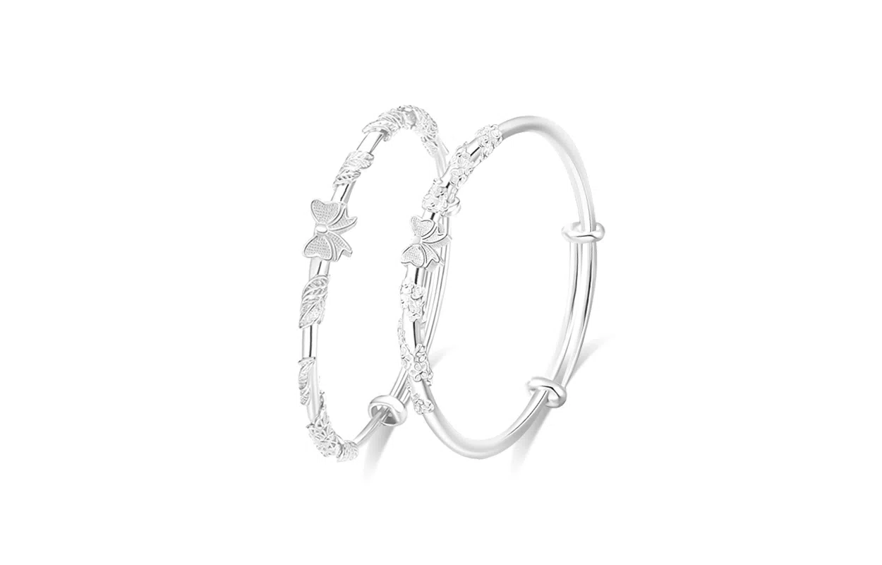 牧言 森系气质简约小众设计高级感 光面立体浮雕镂空花丝花朵树叶在逃公主推拉手饰 合金 繁花似锦蝴蝶结闺蜜手镯 女款