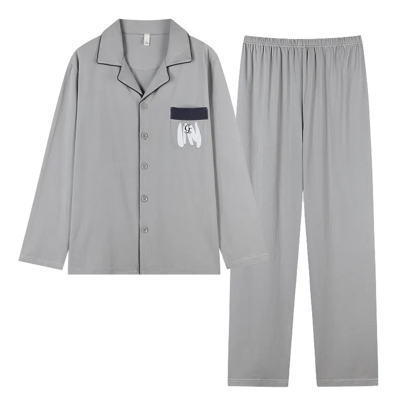 莫代尔 亲肤舒适柔软细腻轻盈耐磨透气吸湿排汗开衫长袖长裤居家休闲可外穿睡衣套装 男款 银色