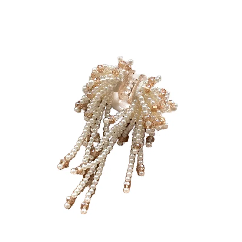 左欧 串珠流苏发鲨鱼夹高级感发量少抓夹发饰 珍珠 发夹 女款